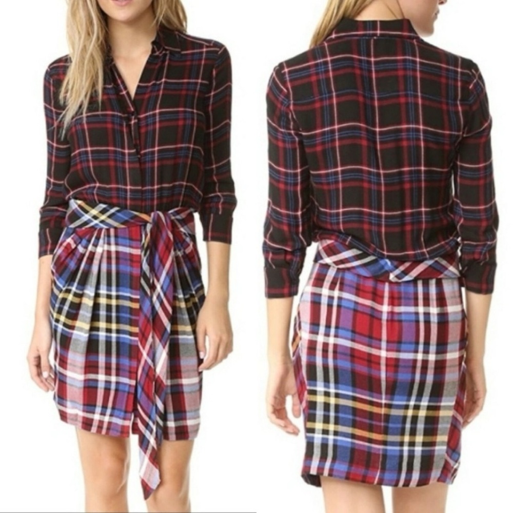 L'AGENCE Black Red Plaid Mini Dress